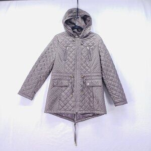 Laundry by Shelli Segal Quilted Puffer Jacket Womens Large Brown Full Zip Hooded